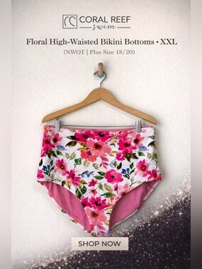 Coral Reef Swim Floral High Waisted Bikini Bottoms XXL NWOT